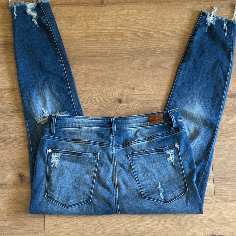 Judy Blue Dark Blue Distressed Skinny Jeans - Picture 3 of 5